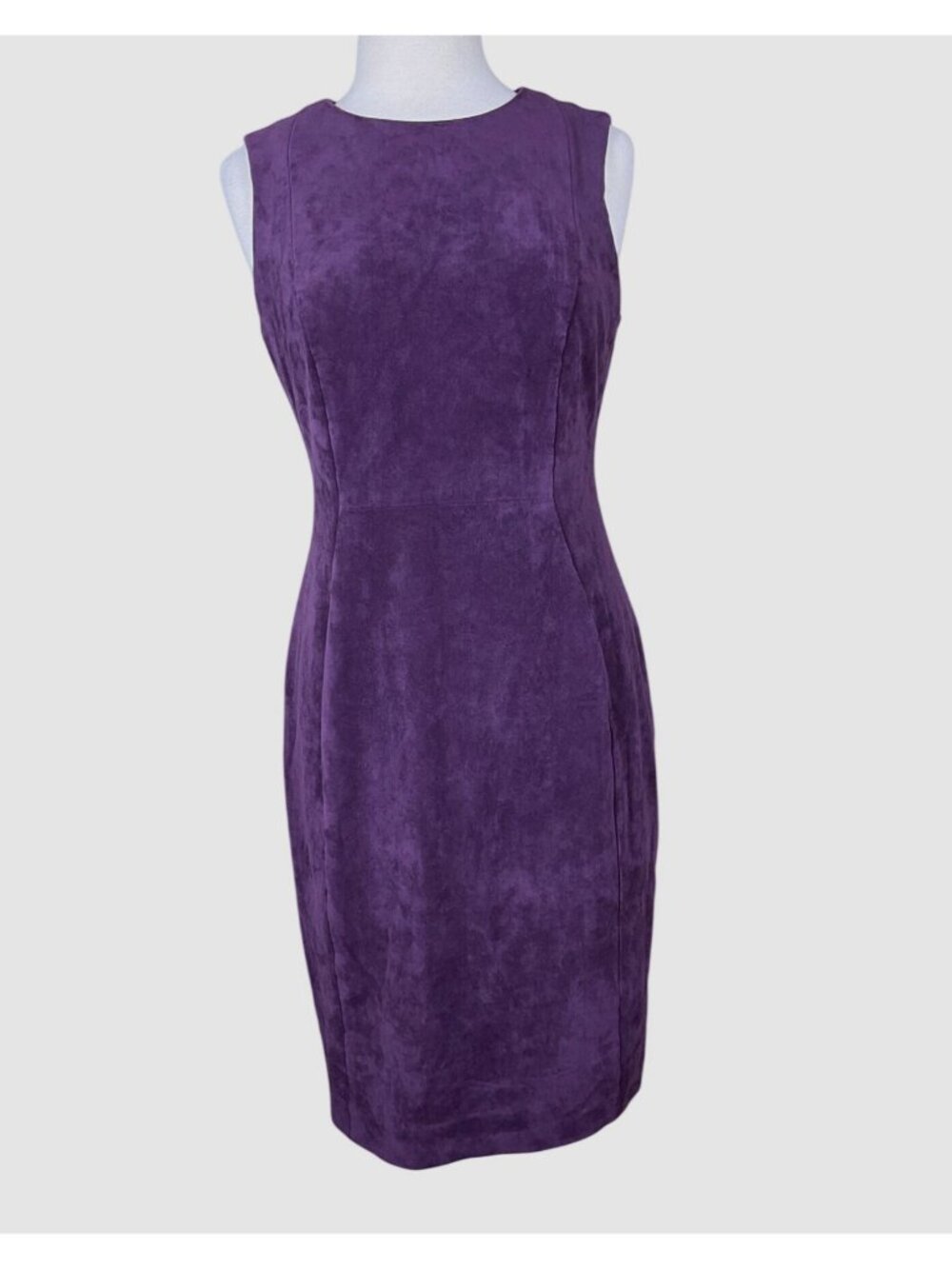 Calvin Klein Deep Purple Faux Suede Sleeveless Sheath Dress Exposed Back Zip S